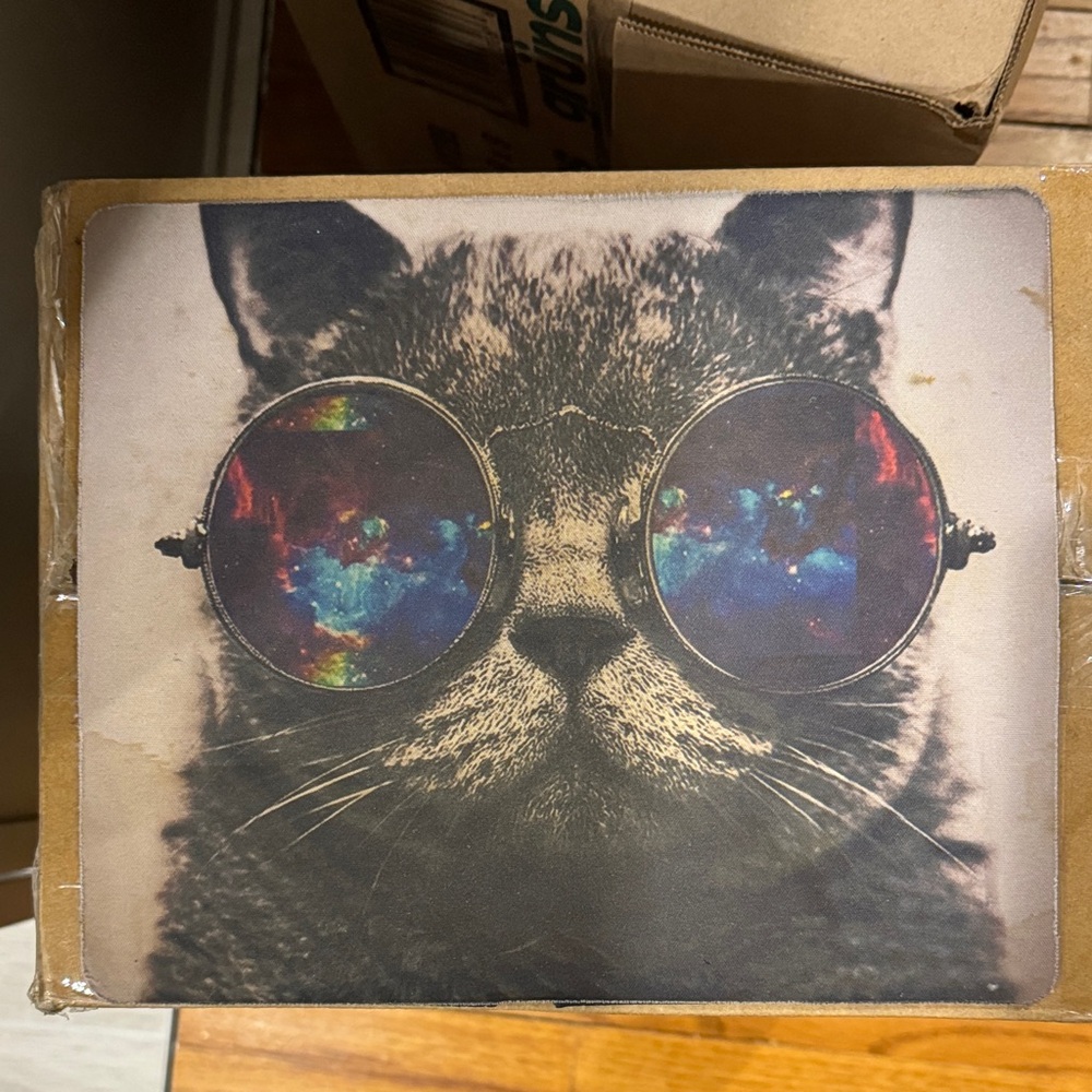 Stylish Cat Mouse Pad with Galaxy Glasses